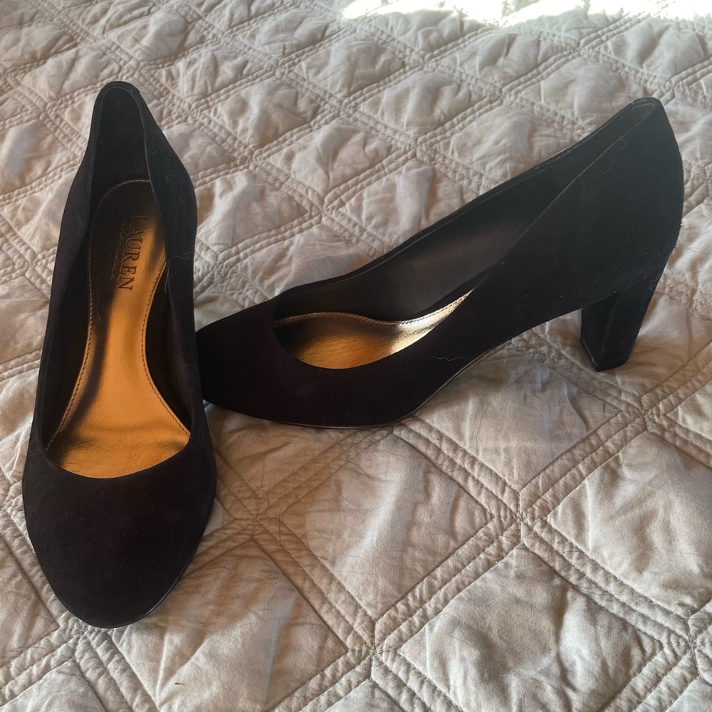 Ralph Lauren Black Suede Heels